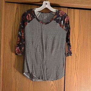 Striped Floral Sleeve Women's Top